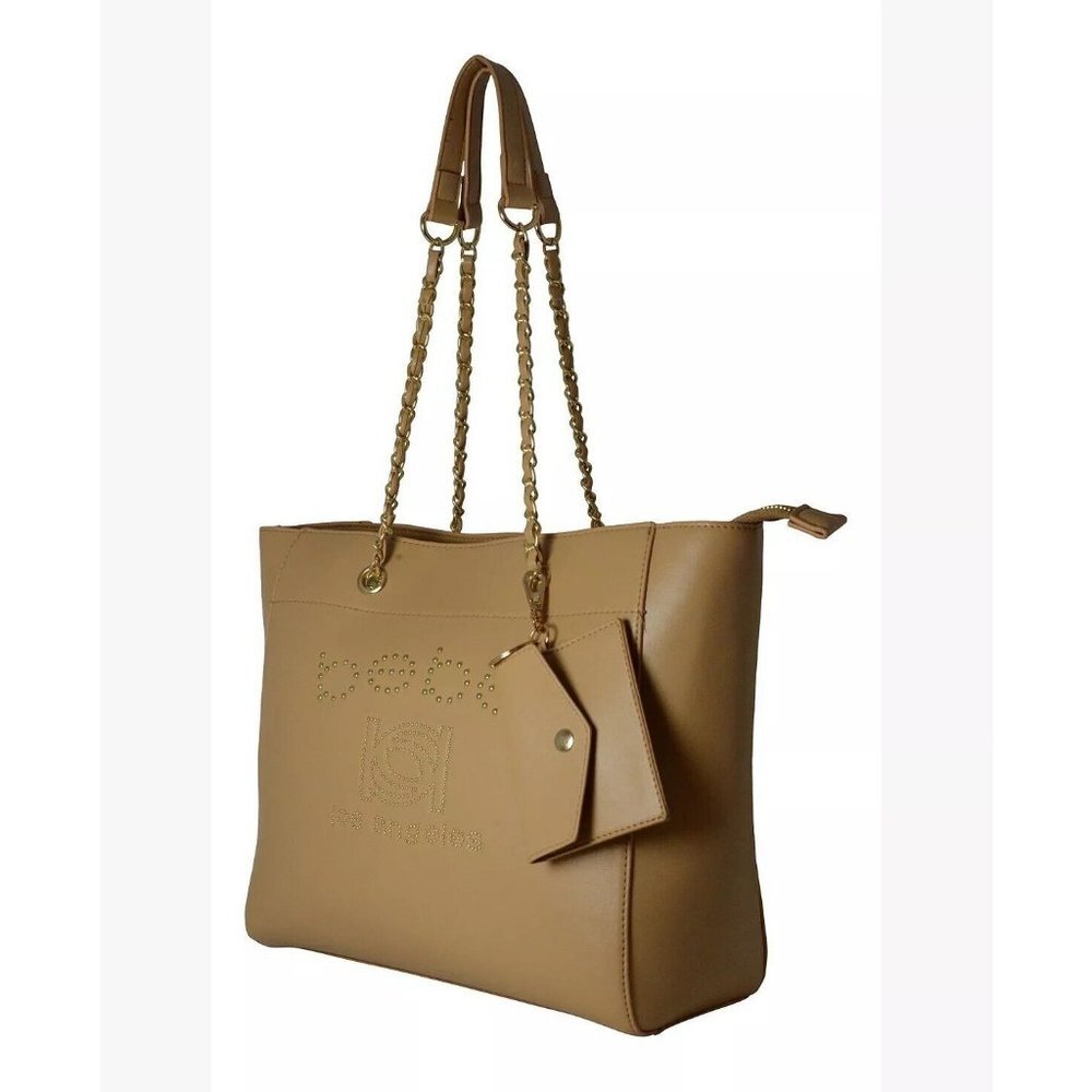 Bebe Allegro Faux-leather Medium Tote + Card case Charm 2 Piece Set - Tan